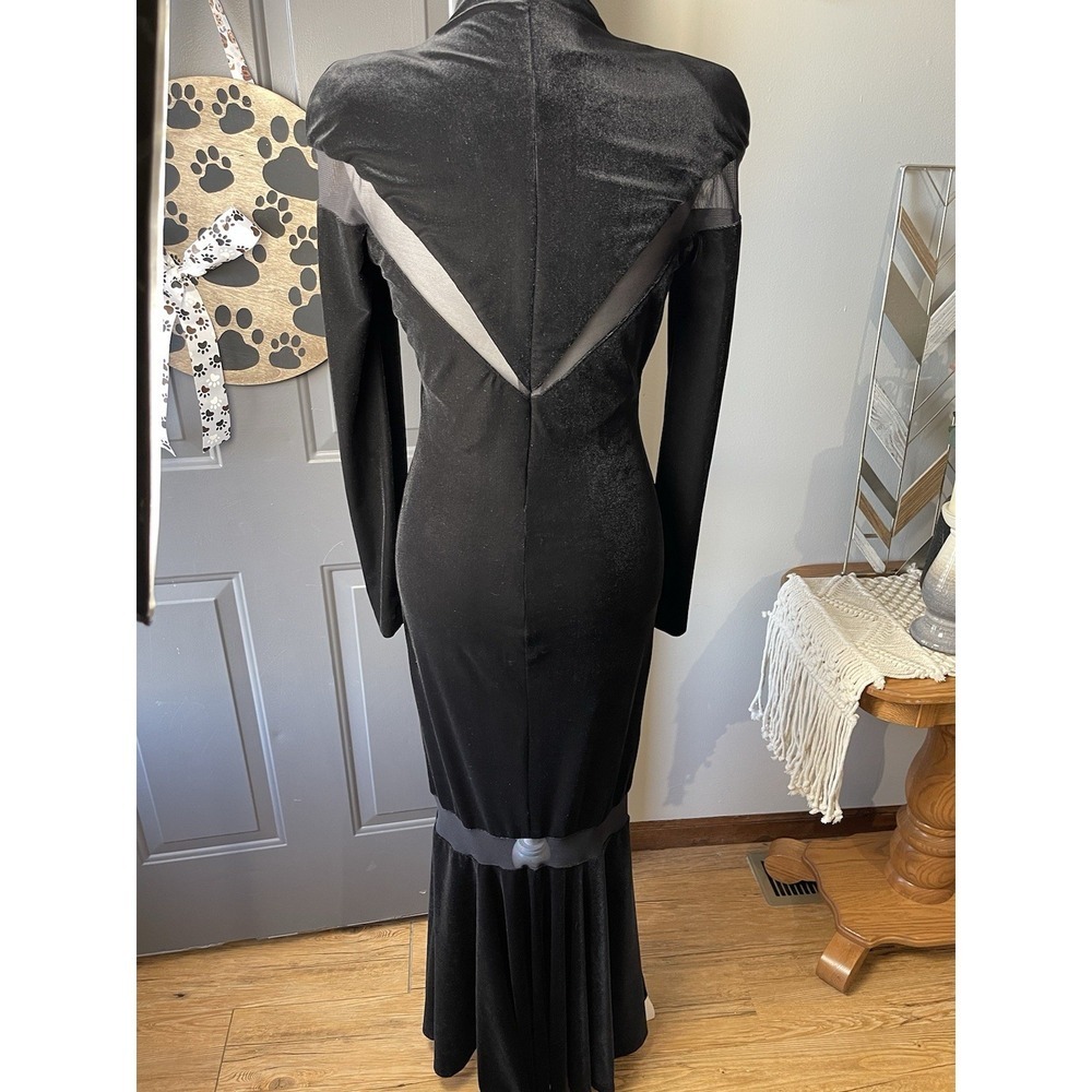 Vintage Cache Gold Label Black Velvet Mesh BodyCon Mermaid Fit Dress Small - Picture 4 of 13